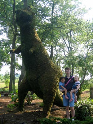 A sculpted Tyranosaurus Rex bush, just beginning to grow